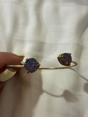 Erimish Gold Open Cuff Bracelet with Purple Druzy Accents